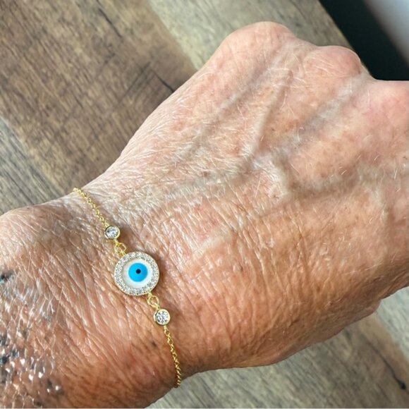 NEO RELIQUE New Gold Toned Sterling Silver Evil Eye Bracelet Rhinestones CZ - Picture 7 of 15